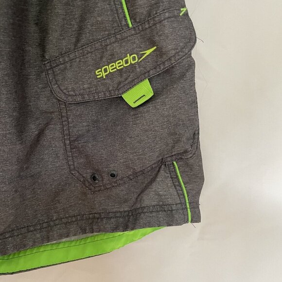 Speedo L/G Swim Trunks Gray & Green Drawstring Elastic Waist Cargo Pocket men's - Picture 4 of 8